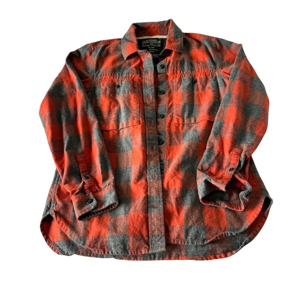 REI Co-op Women Red Gray Buffalo Plaid Organic Cotton Flannel Shirt Small